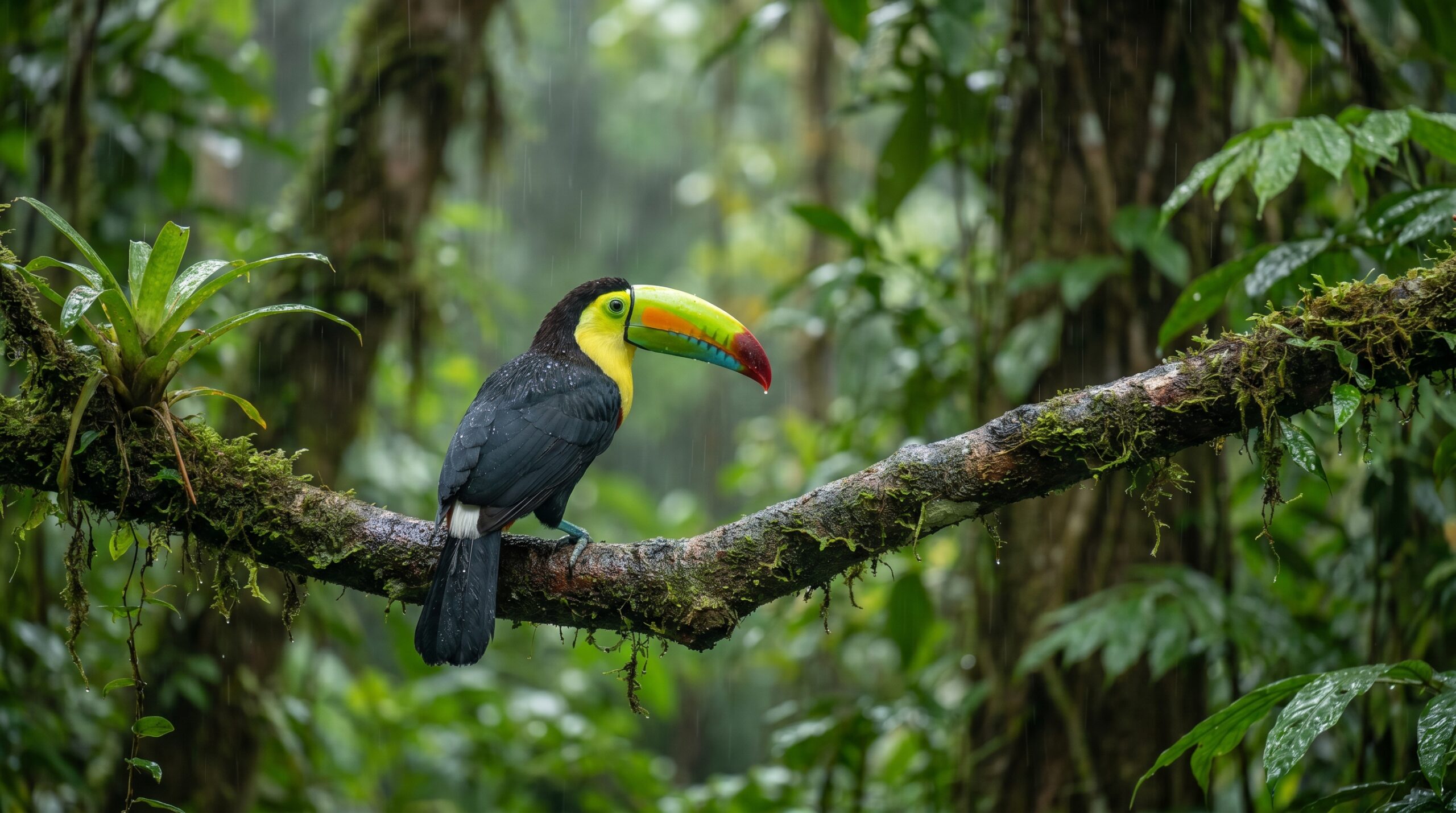 Toucan Resting In Tropical Rain