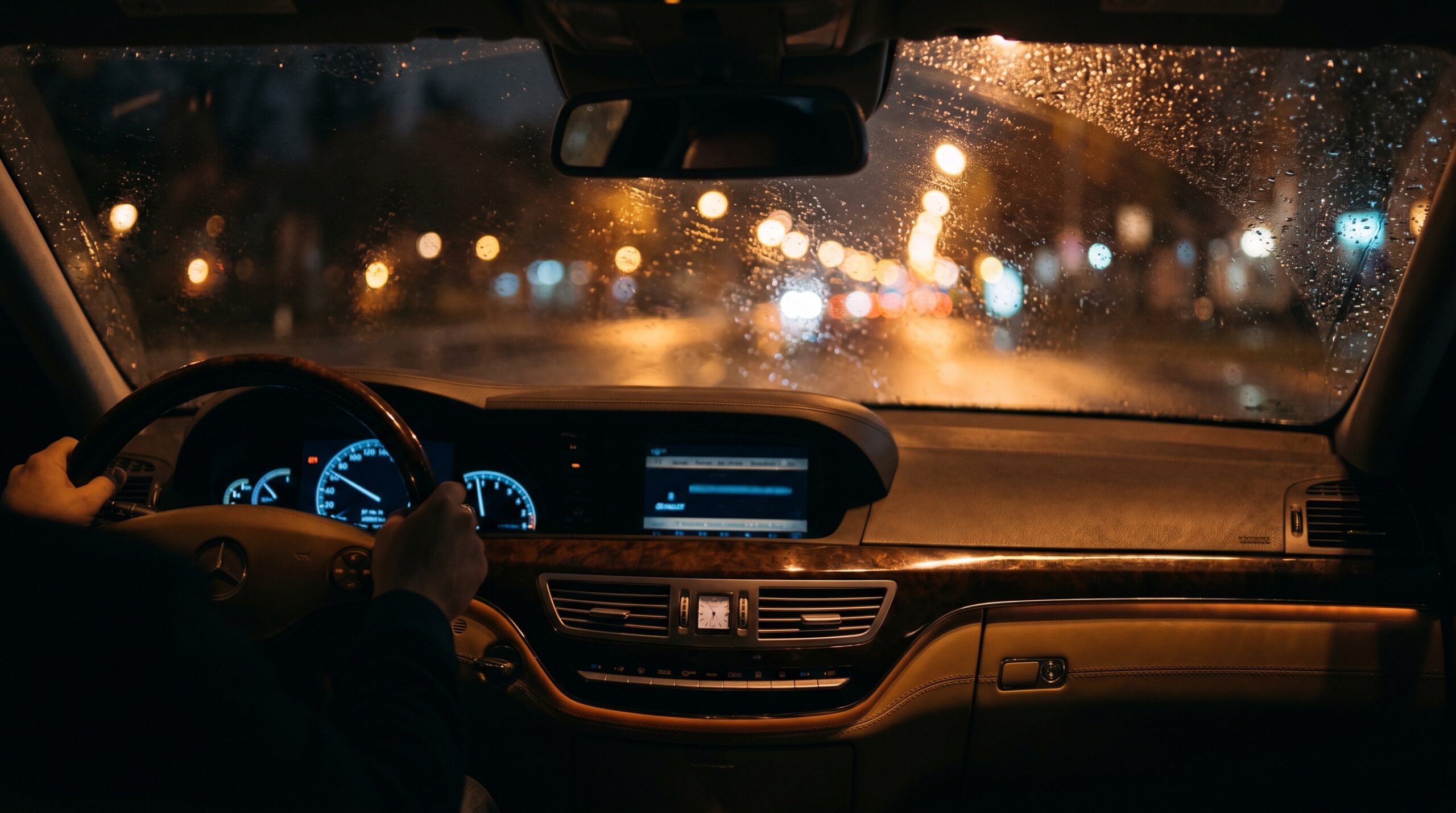 Dashboard Glow Rainy City Drive