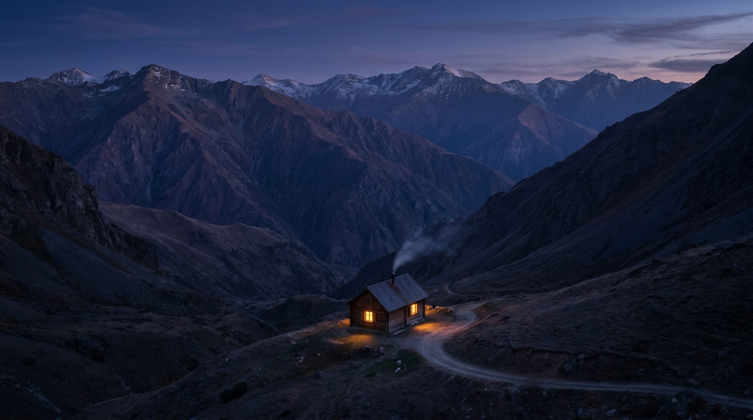 Lonely Cabin In Silent Mountains