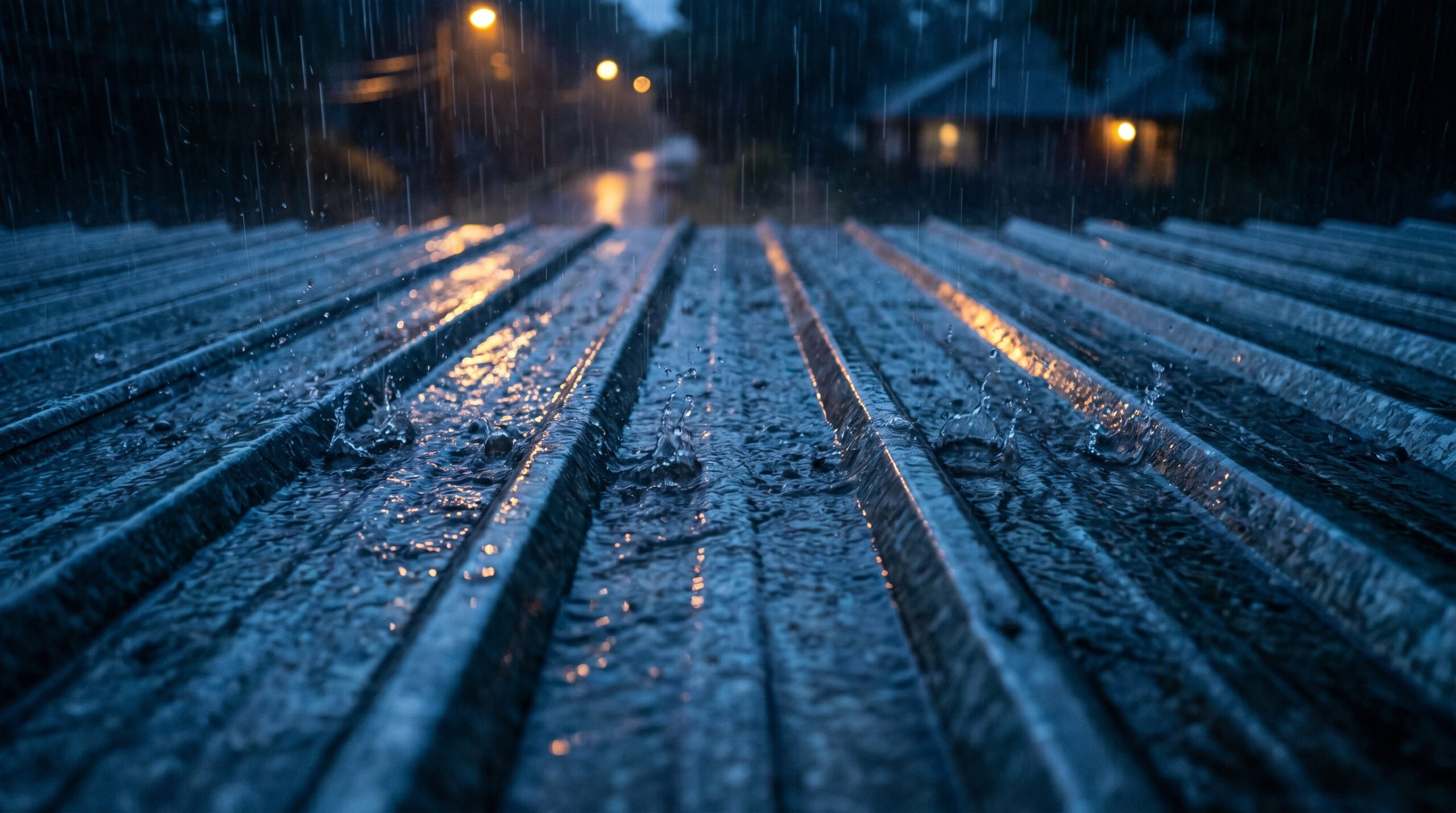 Night Rain On Corrugated Metal Roof