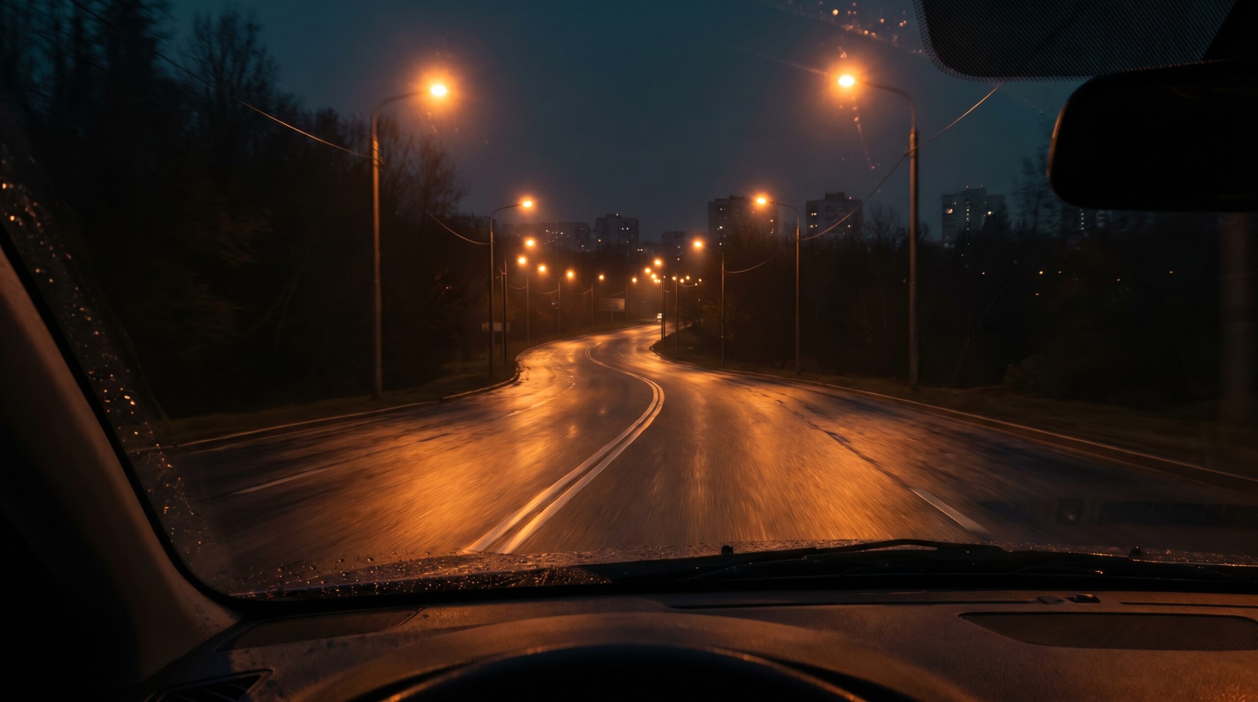 Night Road Under Streetlights