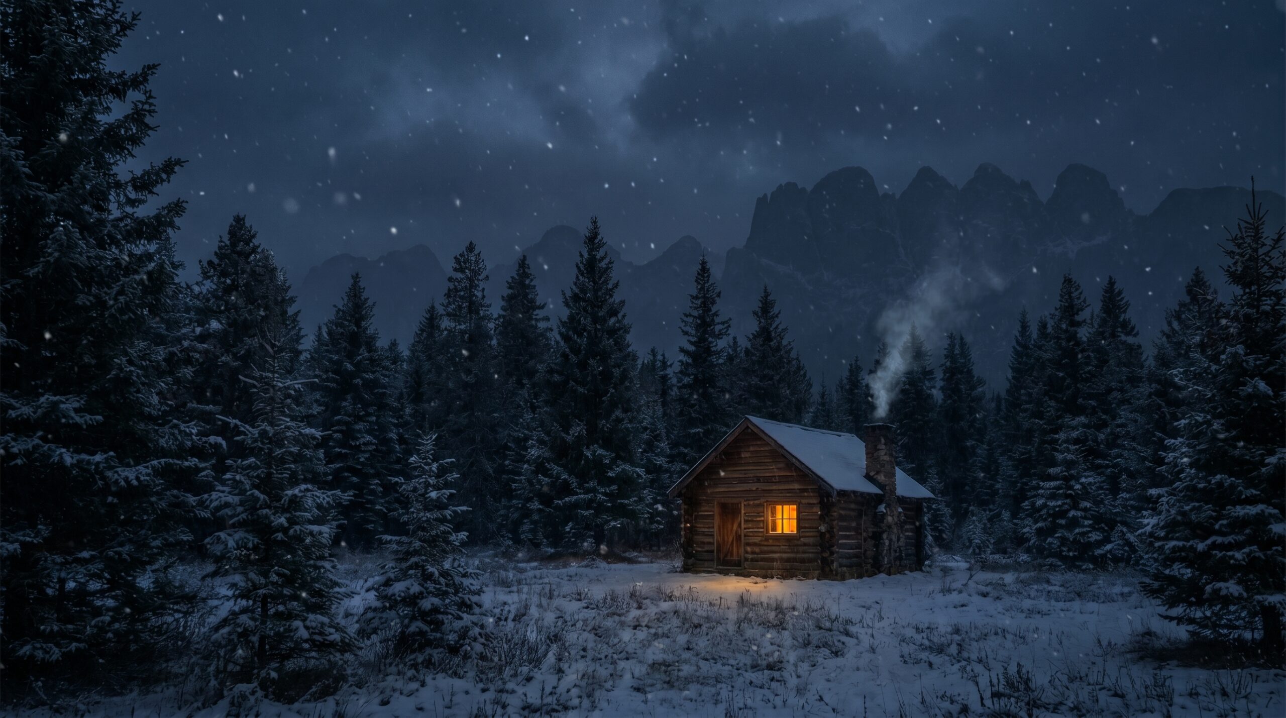 Snow Cabin Remote Silence Night